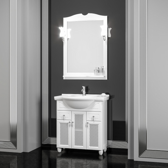 Мебель для ванной Opadiris Тибет 75 с декоративной решеткой, белая матовая